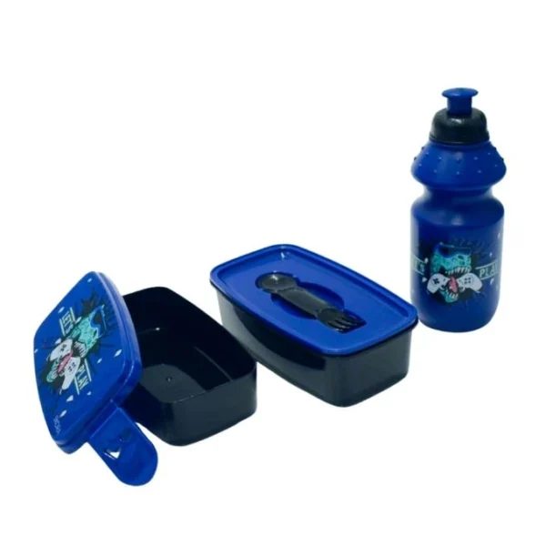 set contenedor y botella azul