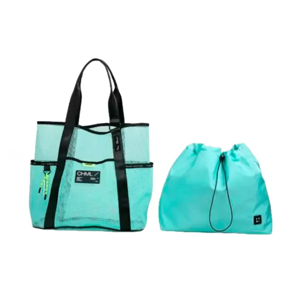 Bolso tote festival Chimola celeste verde bolsos de playa